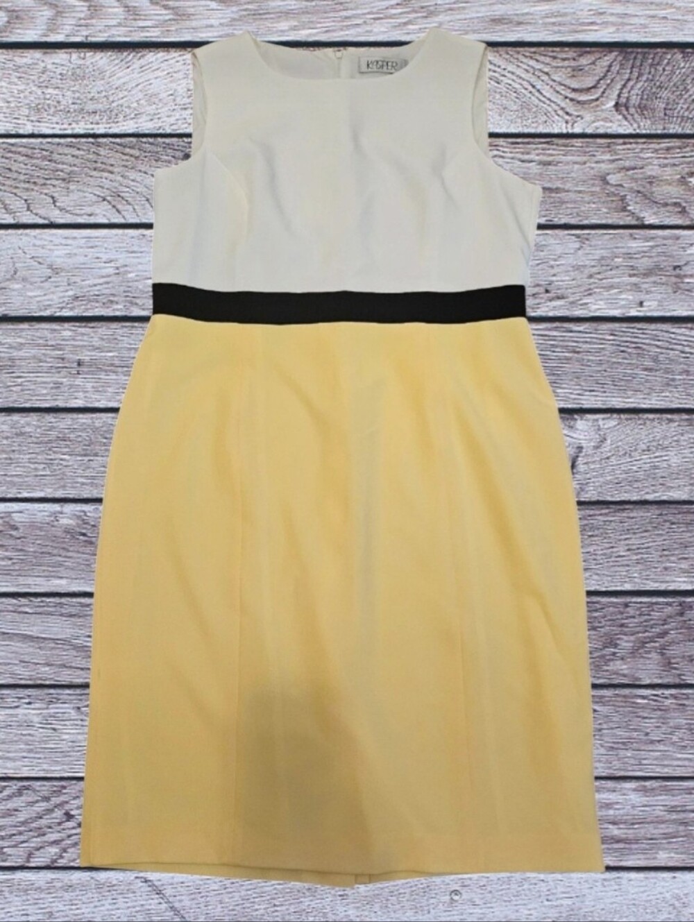 Kasper White, Yellow and Black Sleeveless Colorblock Midi Dress